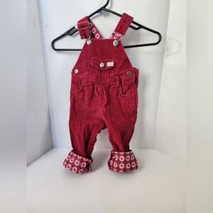 Vtg 90s little Arizonia Cordaroy overalls with colorful print. Maroon color 18m